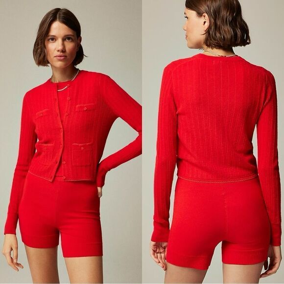 J. Crew Sweaters - NWT J CREW Featherweight cashmere pointelle shrunken cardigan sweater in red